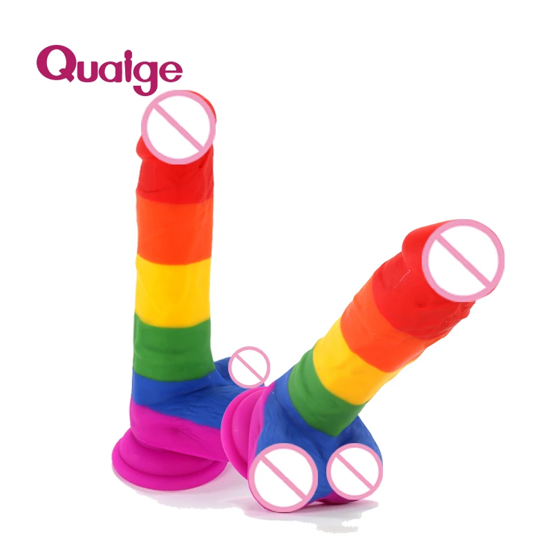 8.1in Buntem Realistischem Regenbogen Dildo Mit Bällen Starker Saugnapf Lgbt Sexspielzeug - Buy Rainbow Dildorealistic Dildo Rainbowlgbt Sex Toys Product on Alibaba.com