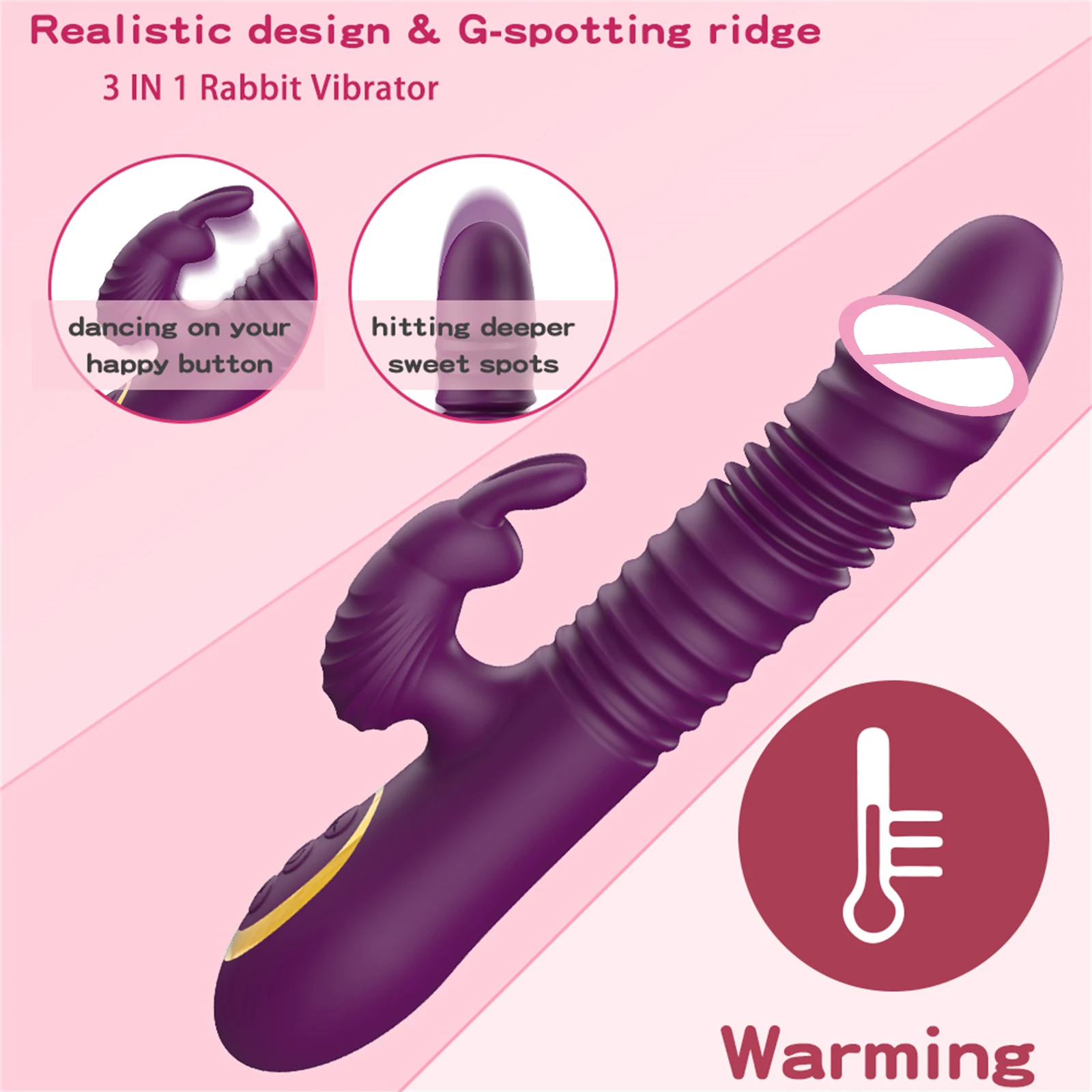Hot Sale Female Thrusting Rabbit Vibrator for Woman, S Spot Clitoris  Heating Rabbit Vibrator Adult Sex Toy