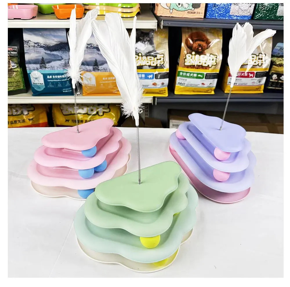 Cat Toy Cloud Three Layer Cat Turntable with Spring Bell Feather Toy Cat Tease Supplies manufacture