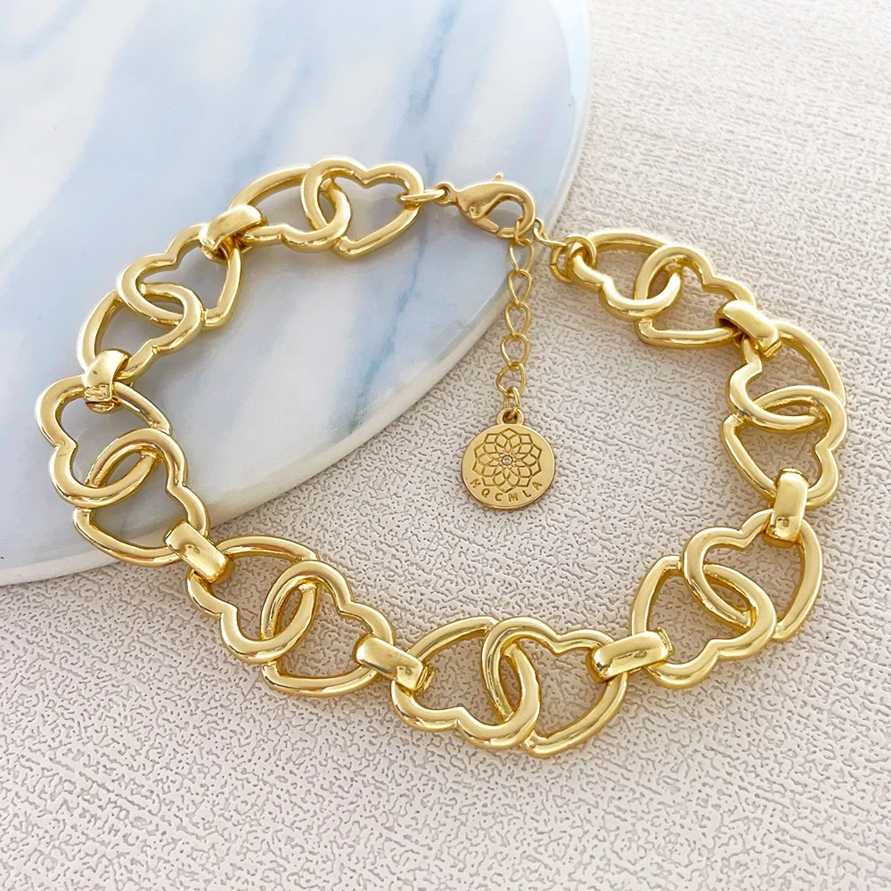 New 18K Gold Plated Heart Link Buckle Charms Classic Style Alloy Bracelet for Anniversaries-Wholesale Jewelry