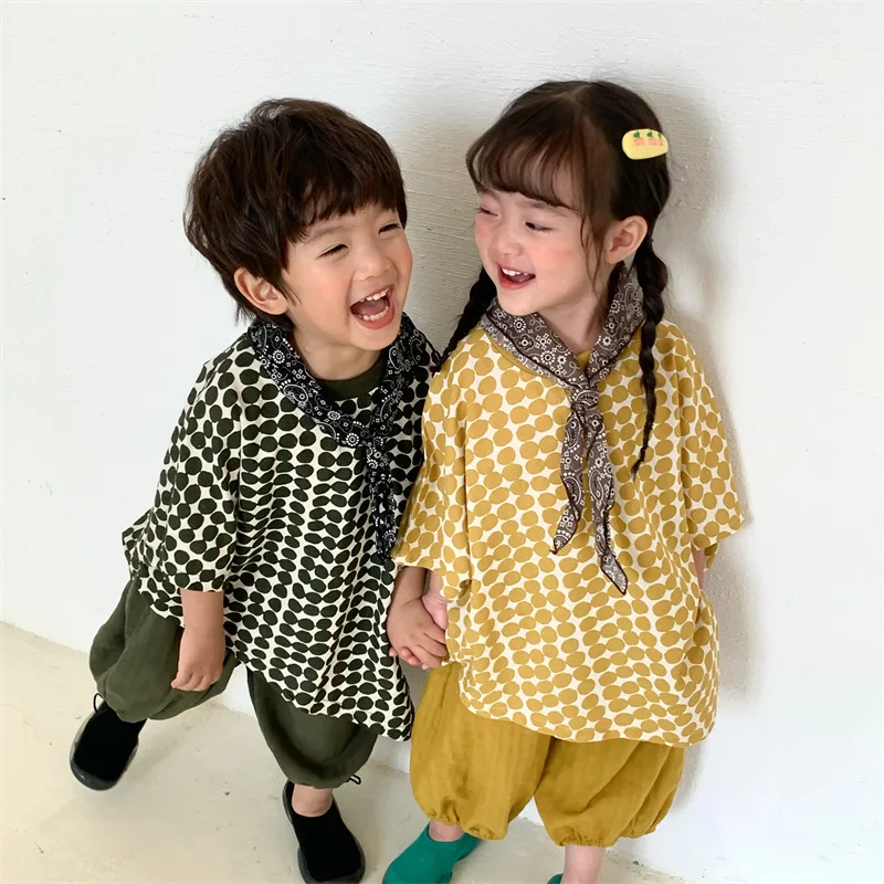 Boys 2022 Summer New Cotton Linen Polka 
