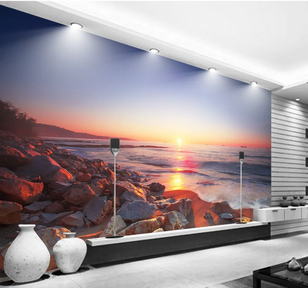 Custom Any Size Beautiful Sunset Beach Romantic Landscape Mural 3D  Wallpaper Living Room Sofa TV Home Decoration Papel De Parede, image size:1000x935