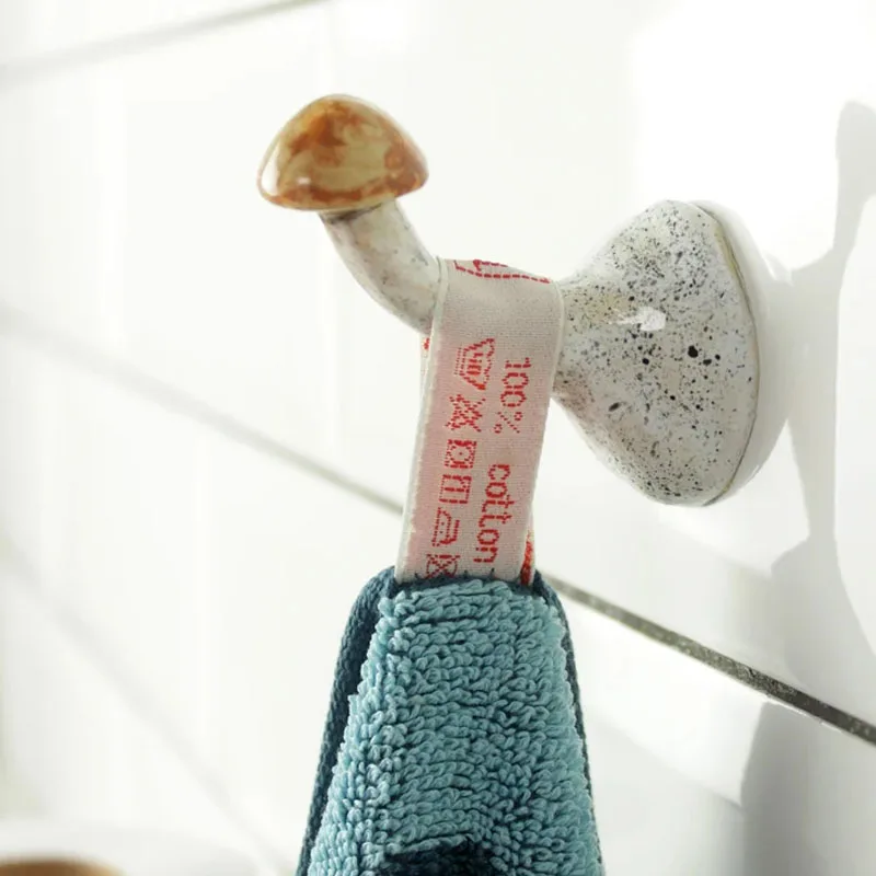 product custom glazed modern ceramic wall decor merry mushroom wall hook for entryway organizer coat towel hat rack hanger-7