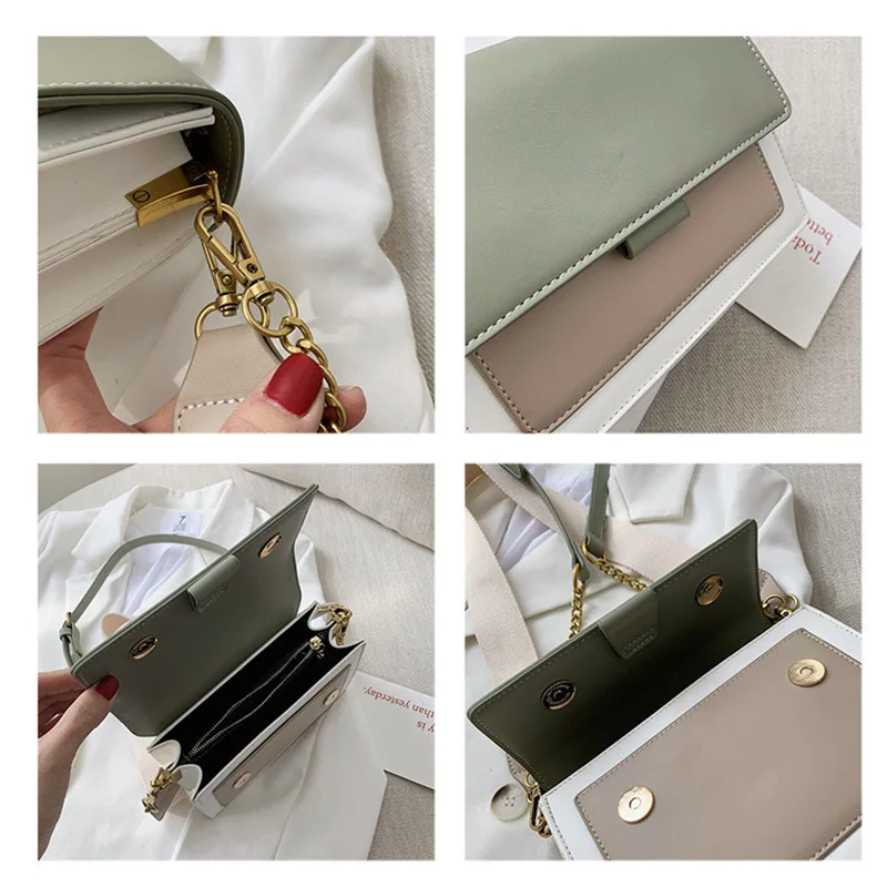 Wide Strap with Chain Handbags Women's square Shoulder Bags with Zipper Compartments Ladies Hobo Purse