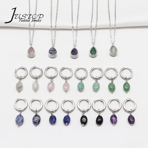 925 Sterling Silver Hoop Earrings Pendant Bracelet Trendy Studs Small Rose Quartz Amber Natural for Women-for Wedding Party