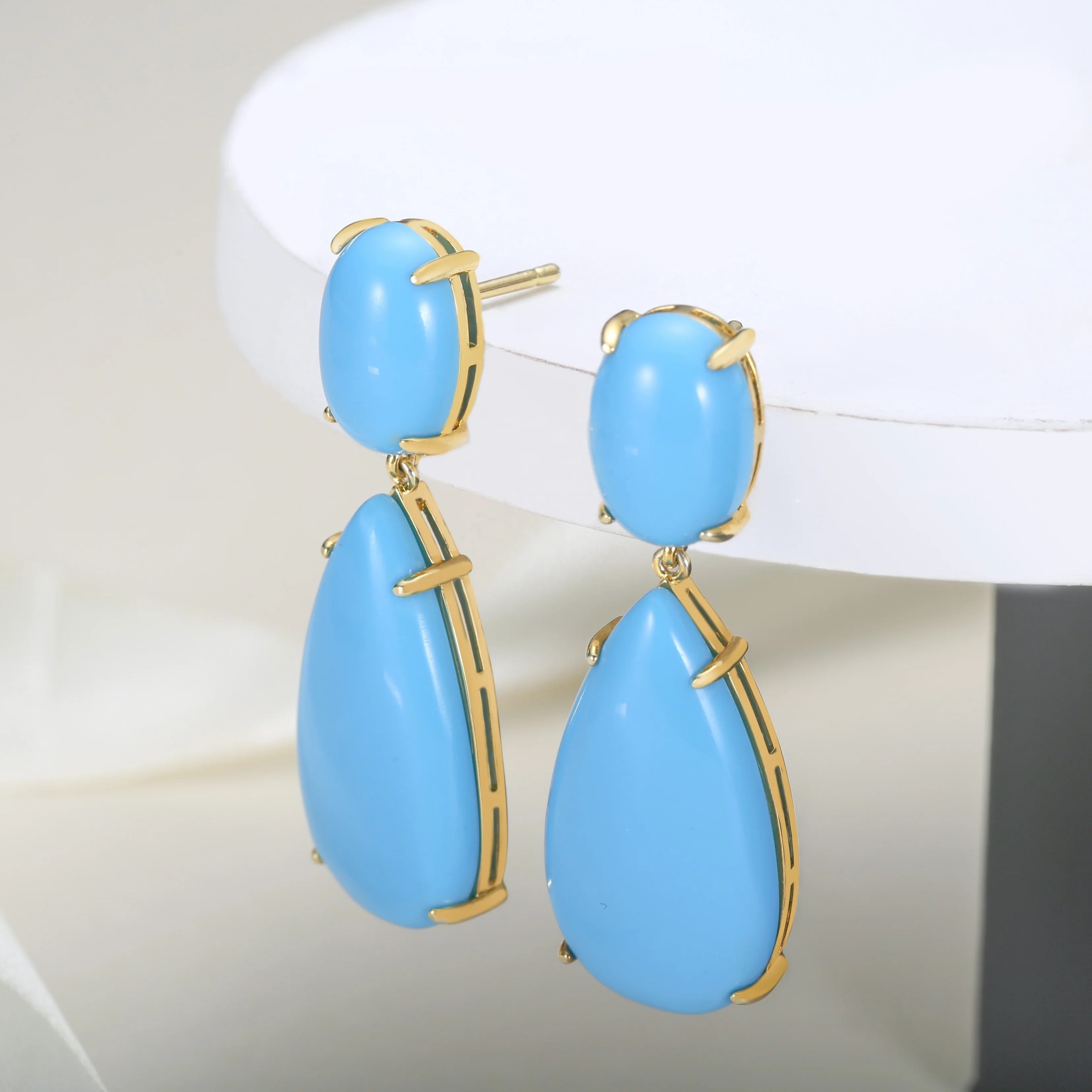 earrings wholesale no texture Turkish Gemstone fusion oval pear shape gold plated Stud dangle earrings