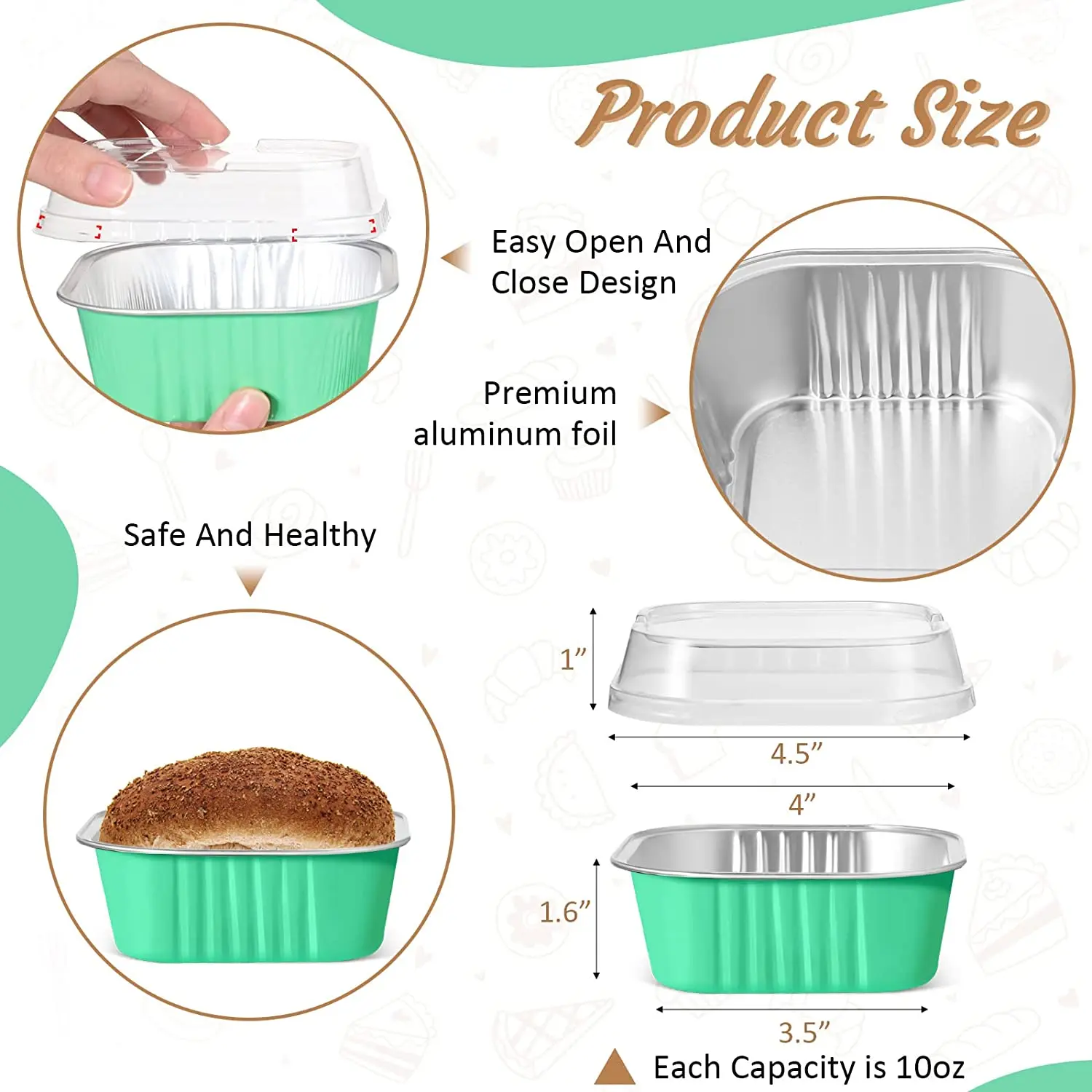 Pcs Baking Cups With Lids Oz Aluminum Foil Cupcake Cups Disposable Ramekins Square Muffin