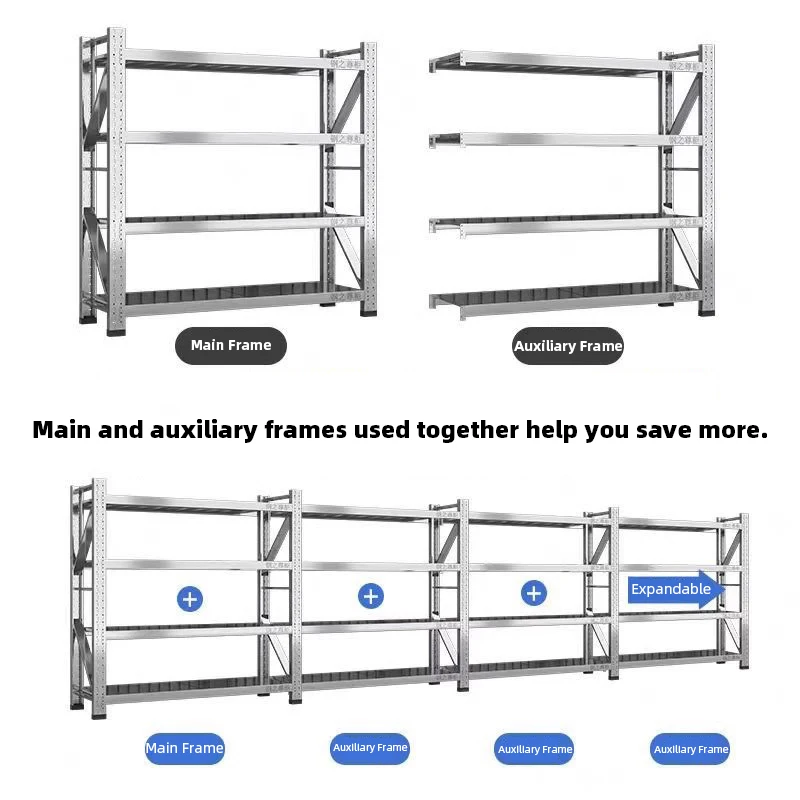 Stainless Steel Storage Rack SUS201 with Adjustable Shelves for Warehouse and Commercial Use