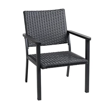 HOMECOME Modern Outdoor Furniture Single Rattan Wicker Lounge Chair with Metal Frame for Patio Garden Dining Park Kitchen
