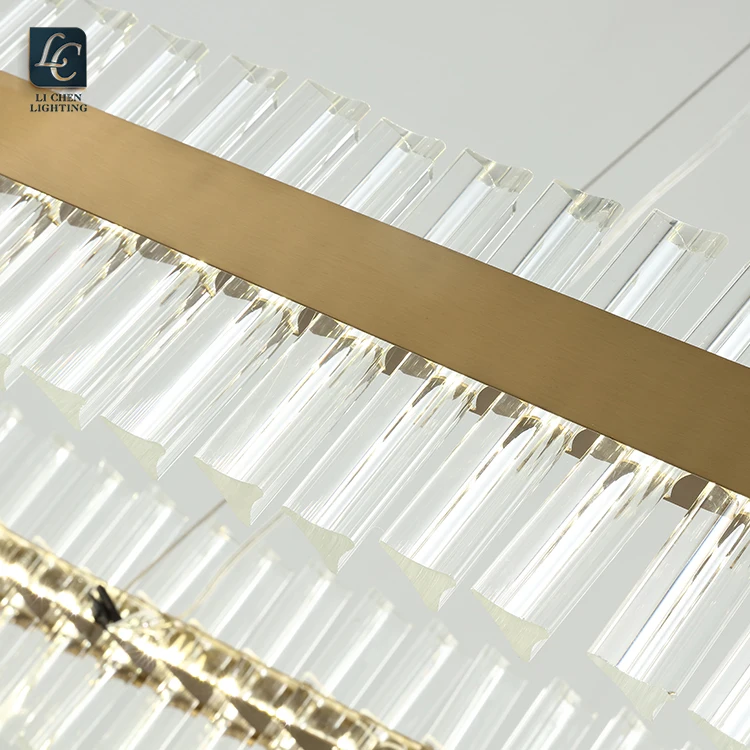 P0019 Modern Linear Stainless Steel Chandelier – Rectangular Glass Pendant Light for Dining Table