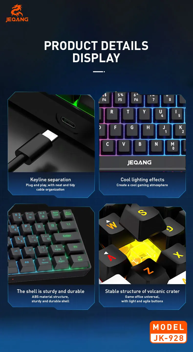 Jeqang JK-928 Mini Wired RGB 61-Keys Keyboard New Product Scissor Operation Style for Gaming or Office