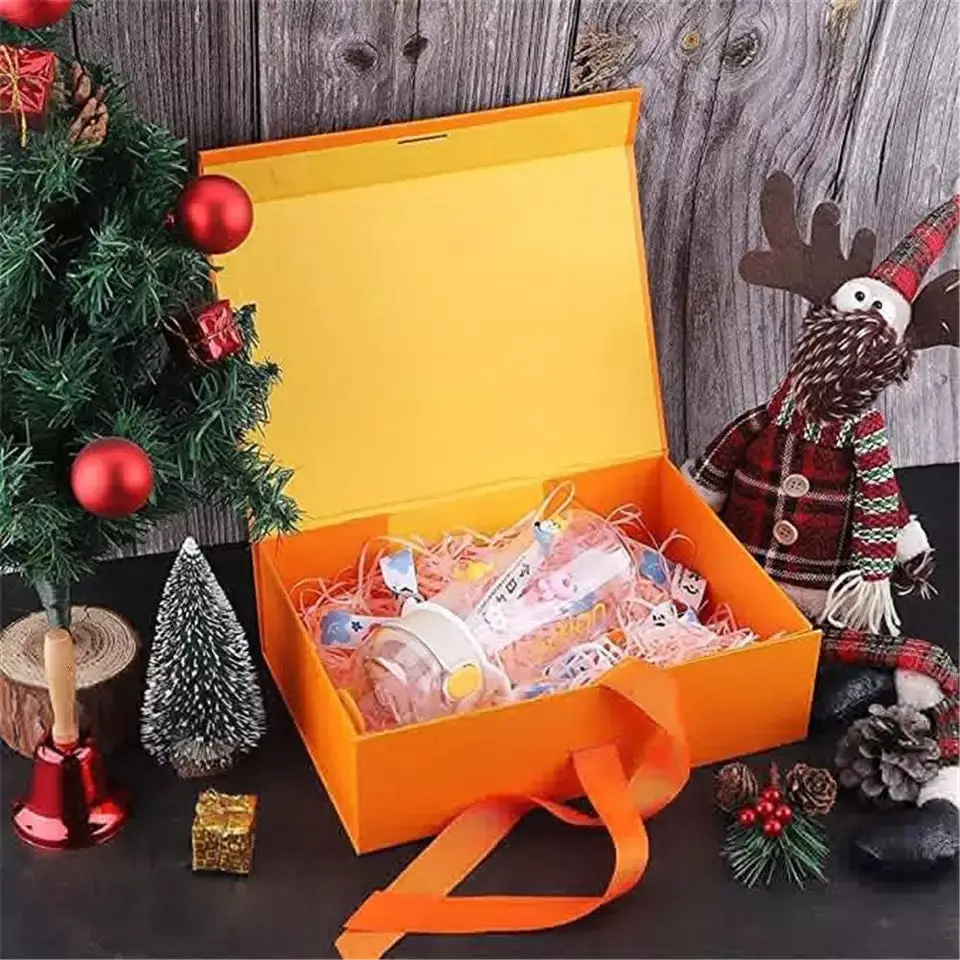 Подарочная коробка с бантом, Магнитная флип-упаковка, жесткая лента, свадебные картонные коробки, складная коробка с бантом