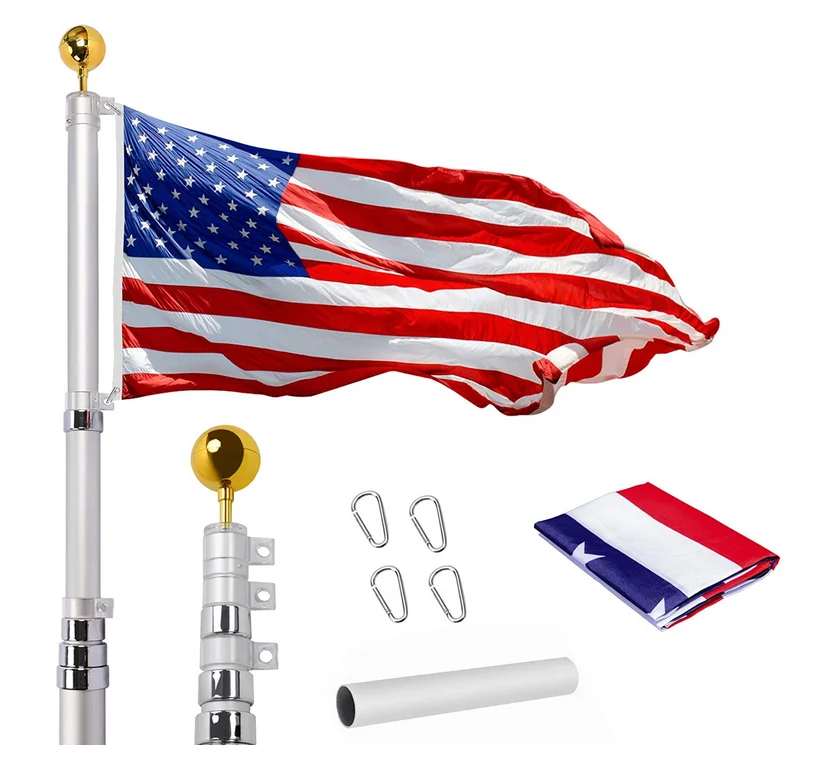 25FT Telescoping Flag Pole Kit,Outdoor Telescoping Heavy Duty Inground Adjustable Aluminum Telescopic Flagpole Kit