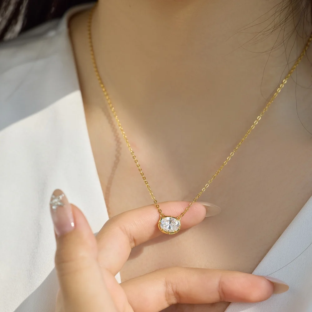 KAKODIY Elegance Women's Accessories Jewelry Beautiful 925 Sterling Silver Chain Solitaire 5A Zirconia Egg Shape Pendant Necklace detail 4