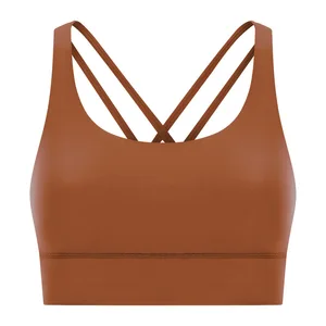 TOPKO High Quality ODM OEM  Women's New Cross Back Yoga Bra Double Brushed Nude High Strength Shock-proof Sports Underwear