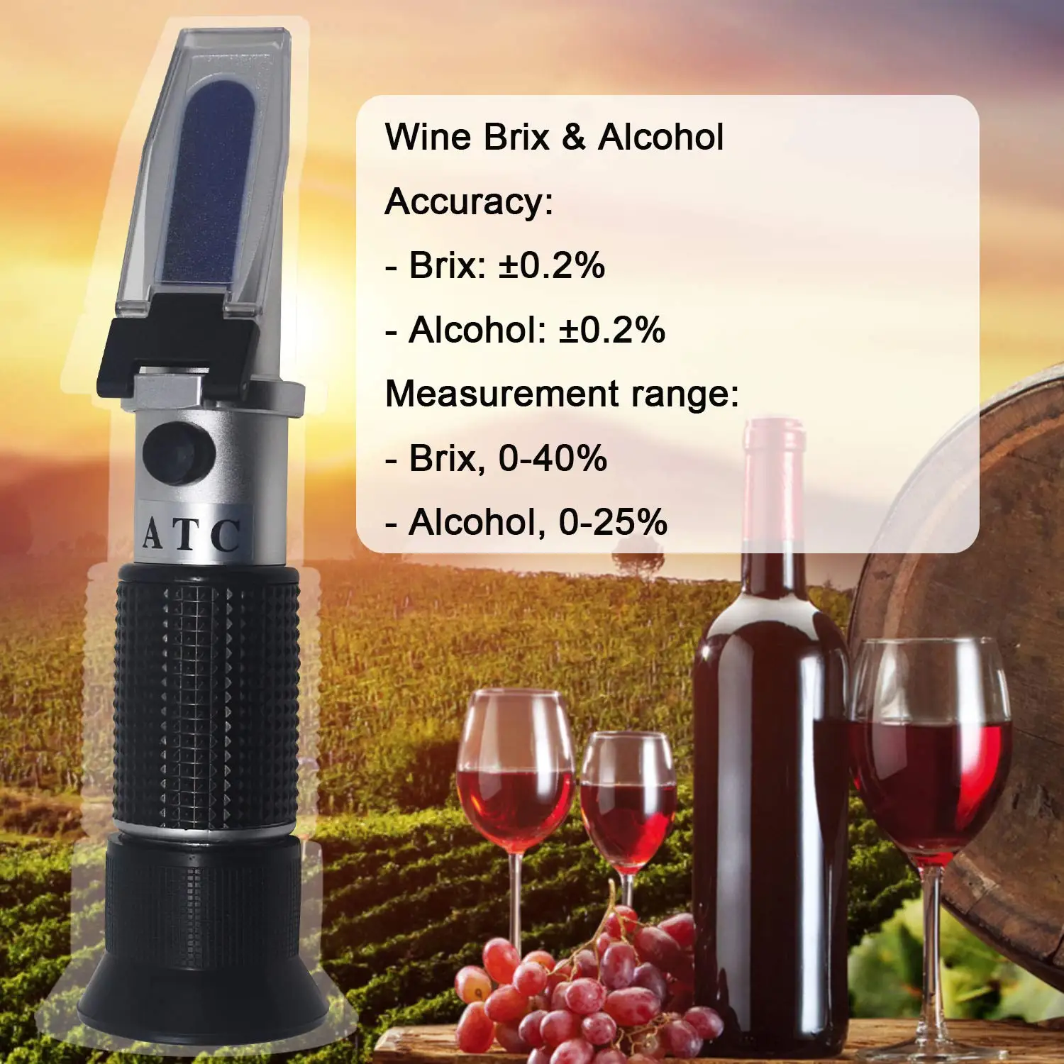 Factory-Origin Dual-Scale Refractometer: 0-40% Brix & 0-25% Alcohol, Equipped With ATC for Wine, Sugar, & Alcohol Analysis