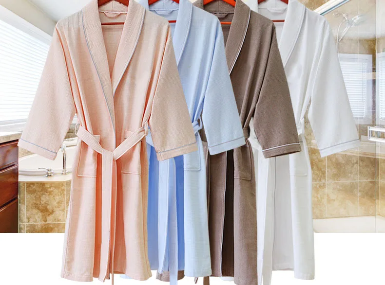 High quality Soft Sexy Bath Skirt Bathrobe  unisex long bathrobe cotton spa dress Custom waffle White robes details