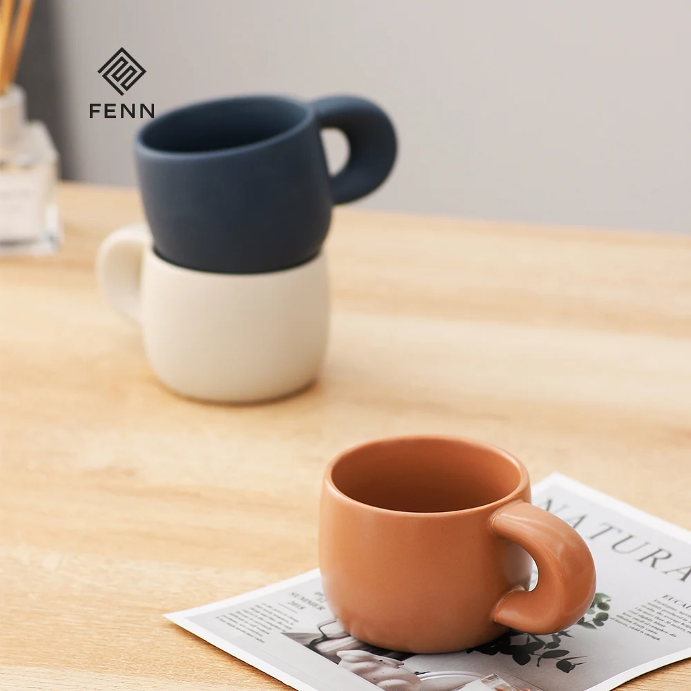 Modern Korean Mug Drinkware Custom Nordic Tea Coffee Cup Color Matt Glazed 200ml Thick Handle Porcelain Coffee Mug Ceramic