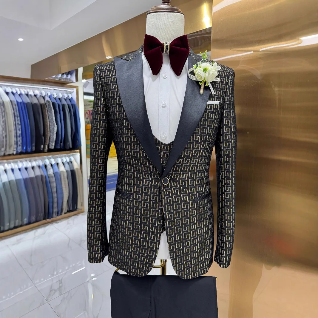 Costume Homme 3 Pièces Smoking Revers – Ensemble Veste Pantalon Gilet, Idéal Mariage & Affaires