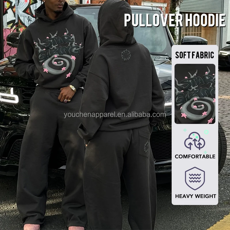 Youchen Custom Unisex 3D Form Puff Print Hoodie 420gsm Top Quality  Heavyweight Thick Puff Print Pullover Hoodies