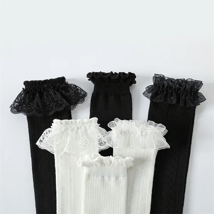 Wholesale Breathable Spring and Autumn Beauty Lace Cotton Socks Kids Pure White Black Girl Sock Cute Princess Baby Socks