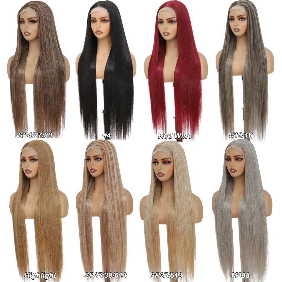 30 Inch Colored Straight Lace Front Pre Plucked Synthetic Wig 13x4 Long Lace Wigs Heat-resistant Fiber Copper Lace Frontal Wigs