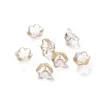 Glass flower beads - transparent with golden flecks