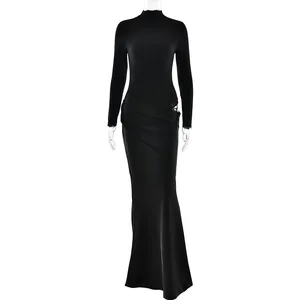 2026 New Arrivals Fall Fashion Long Elegant Stand Collar Sash Casual Long Ruffles Sexy Dresses for Women