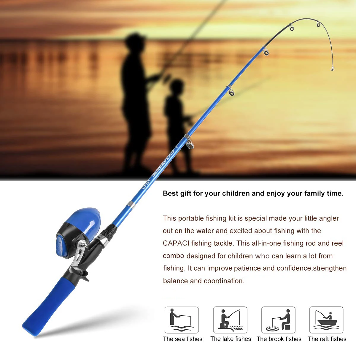 Kids Fishing Rod and Reel Combo - Full Kit 1.5m Telescopic Kids Fishing Rod and Reel Combo - Full Kit 1.5m Telescopic
