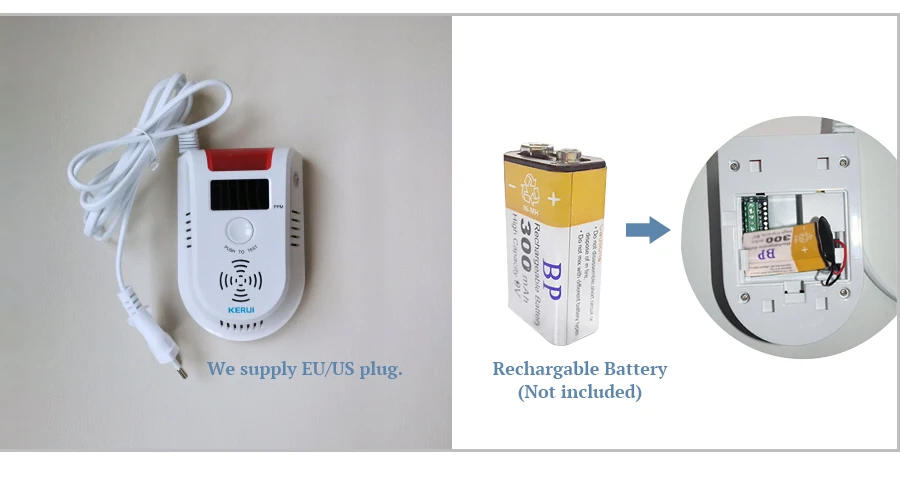 LCD display wireless Gas Alarm Sensor With temperature function Combustible Gas Leak Detector
