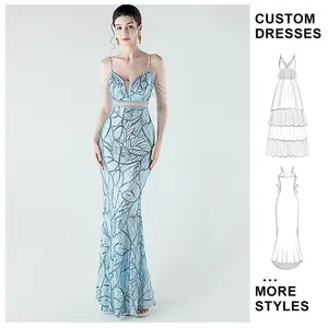 Custom Women Summer Maxi Beaded Geometric Sequin Embroidery Fishtail Skirt Eco-Friendly Evening for Banquets Dress