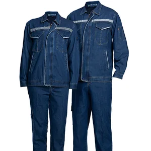 Summer Long Sleeve Denim Work Jacket and Pants Cowboy Safety Work Clothes for Men Reflective Strips Work Uniforms