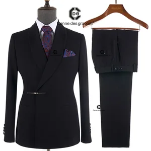 Cenne Des Graoom 2026 New Elegant Black Suits for Men Metal Side Release Buckle 2 Pieces Set High Quality Wedding Party Dinner
