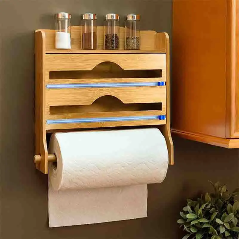 Paper Roll Holder Kitchen Towel Holder Plastic Wrap Storage Rack Roll Paper  Holder (white)