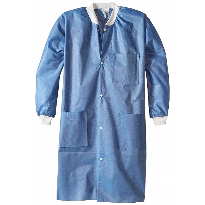 
ISO13485 CE Approved SMS Antistatic Lab Coats Disposable with 3 Pockets 