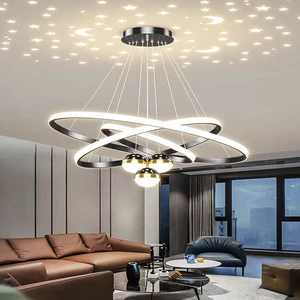 Post-modern Light Luxury Living Room Starry Sky Reflection Pendant Light Creative Round Led Chandeliers for Villa Restaurant