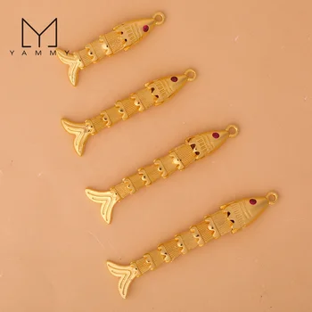 Various Size Cute Fish Shape Handmade Bulk Beads Gold Brass Charms Pendant for Jewelry Making Accessories