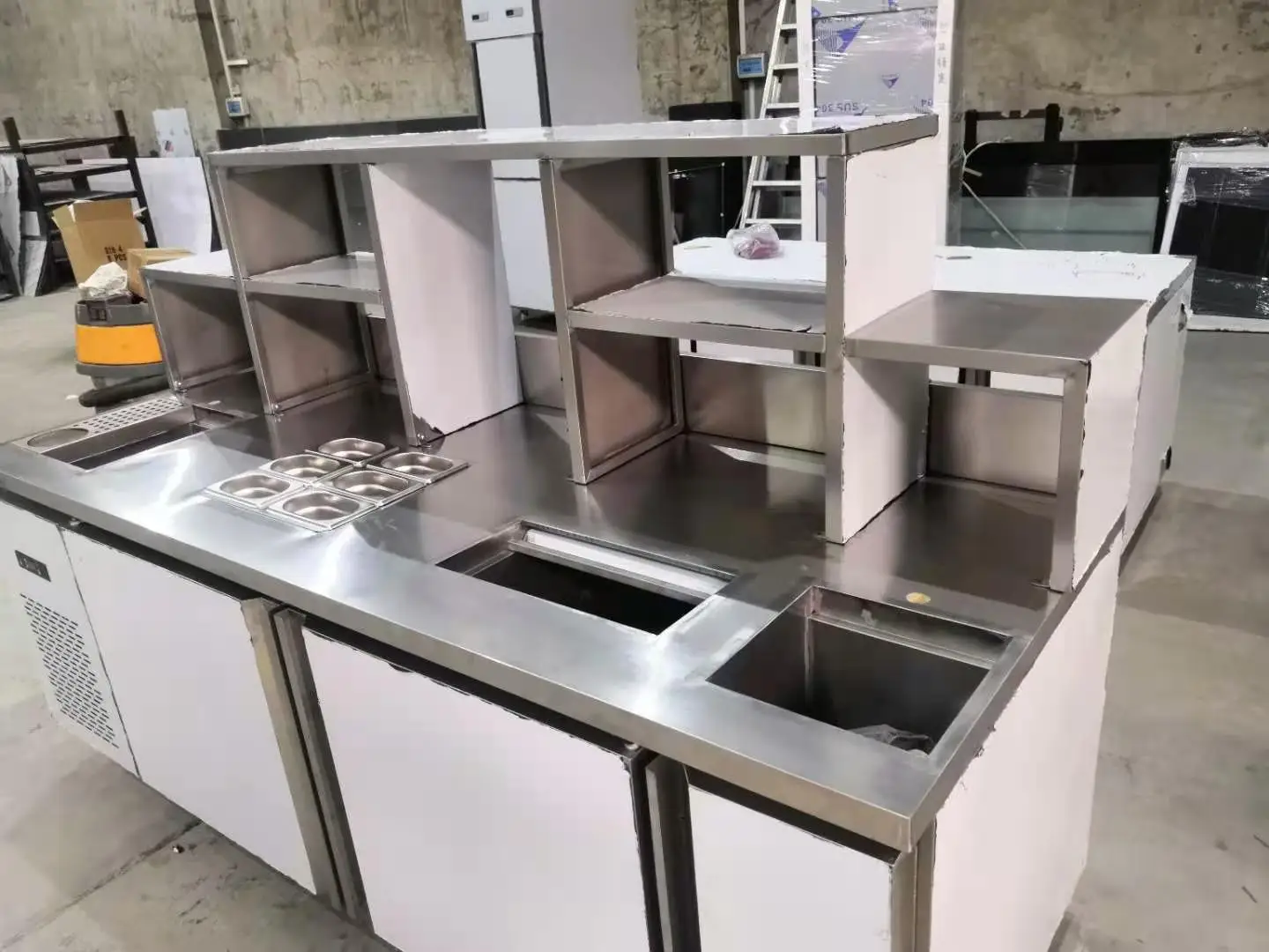 Cheap Fridge Working Counter Bubble Tea bar with Stainless Steel Work Bench Coffee Table for Hotel
