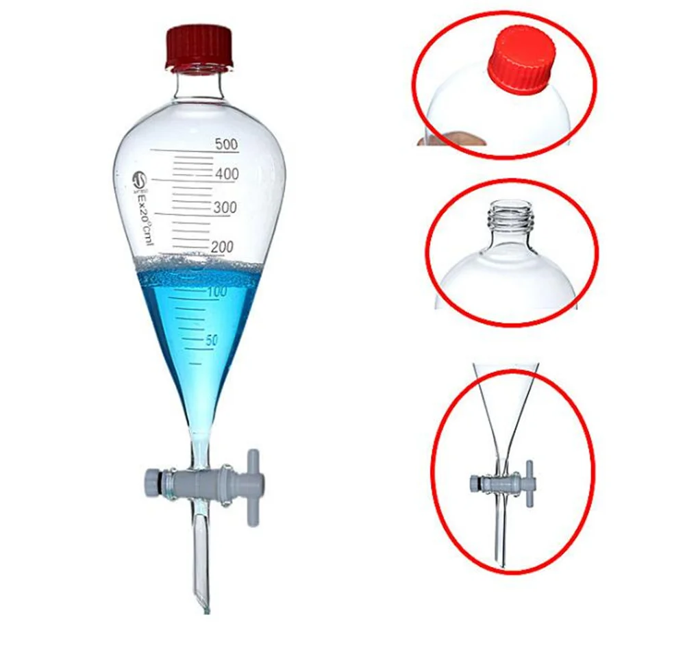 Liquan Laboratory glassware Pear Spherical Shape Borosilicate Glass Separatory Funnel Industrial