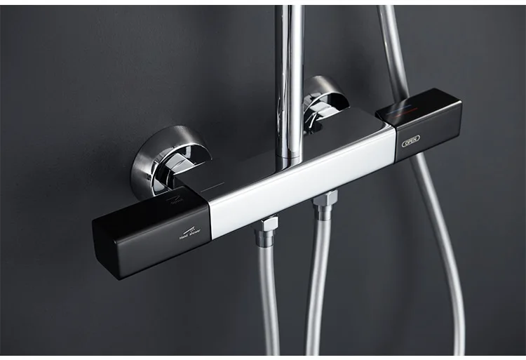 Sistema de ducha de lluvia expuesta montado en la pared para baño frío y caliente cromado negro