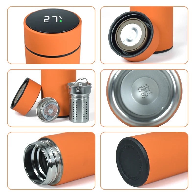 Factory in Stock 17oz LED Temperature Display Thermal Vacuum Flask Matte Rubber Paint Stainless Steel 500ml Smart Water Bottle