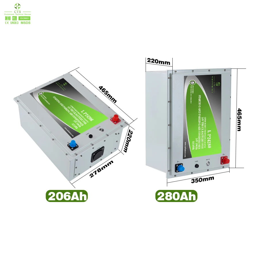 Pack CTS 24V 200Ah/280Ah de Batterie au Lithium Ion LiFePO4 à Grande Capacité - Recharge Rapide pour Climatiseur de Stationnement de Camion