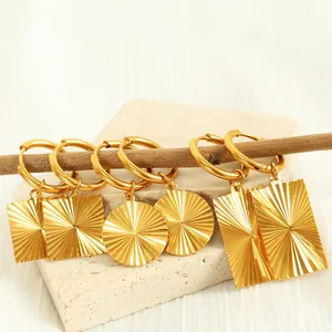 Shiny Polished Stainless Steel Fashion Geometric Jewelry Trendy Dangle Earrings Pendant Hoop Earrings Chic Dangle Charms for