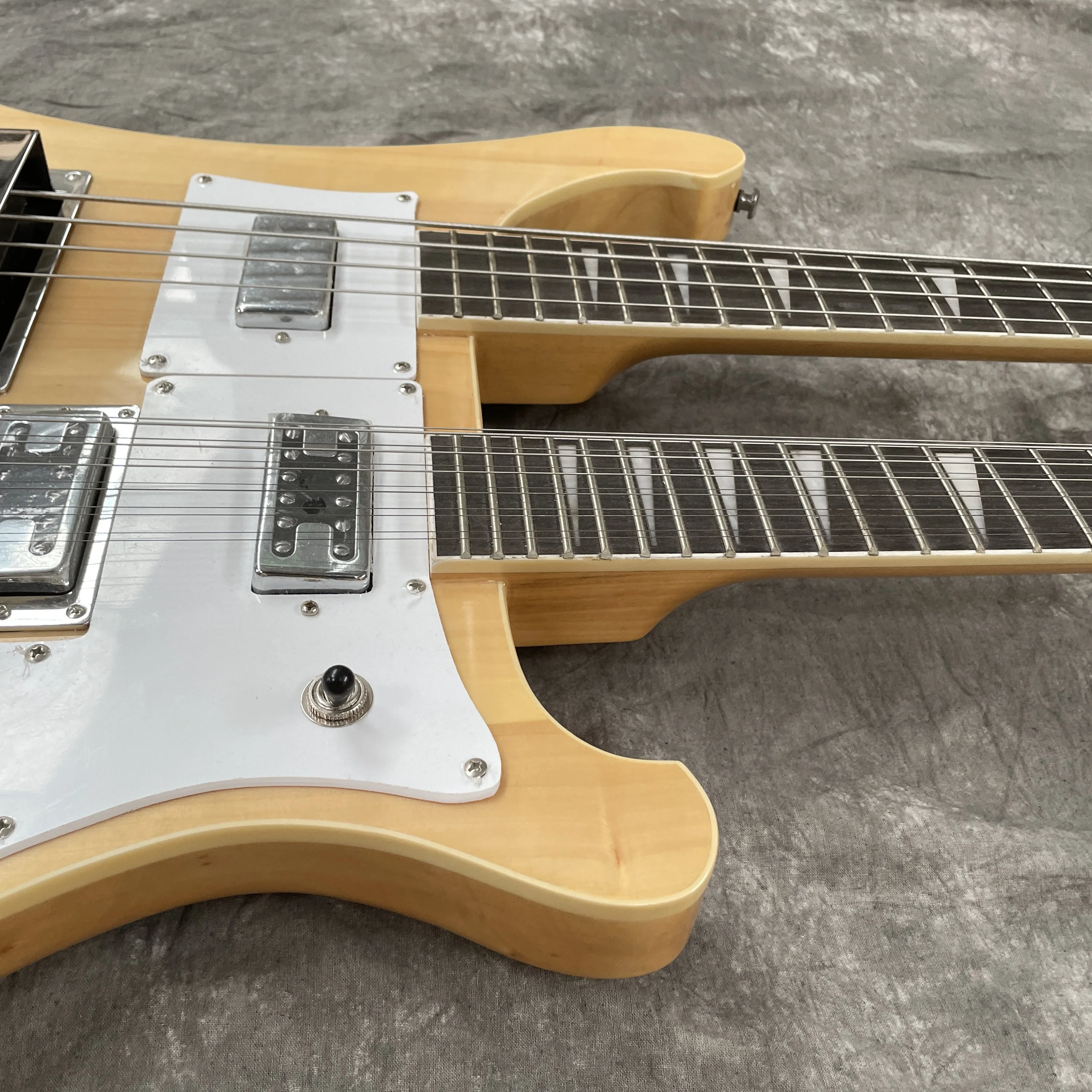 R-brand Double Neck Electric Guitar - 4+6 Strings Wood Color