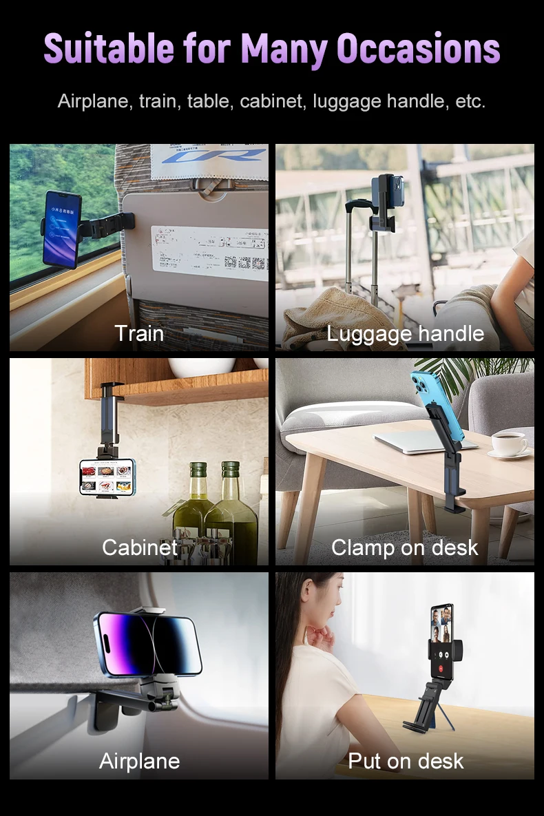 Adjustable Portable Travel Cell Phone Holder 360 Rotation Airplane