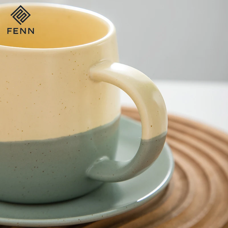 FENN new fashion creative mug handmade splash ink mug unique porcelain dessert plate ceramic speckled coffee mug cup and saucer