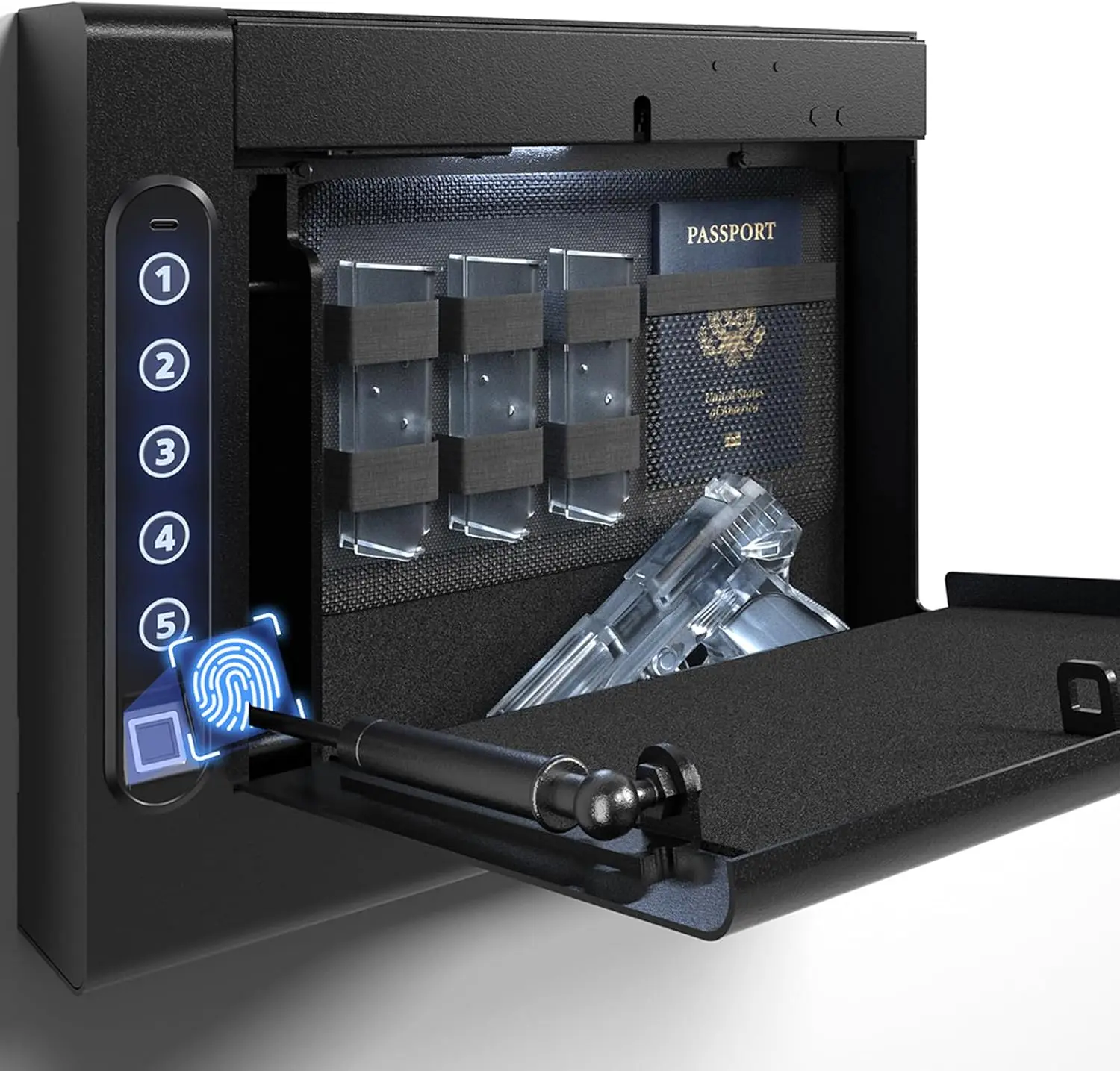 Wall Mounted Gun Safe Box, Biometric Gun Safes , Quick-Access Handgun with Fingerprint & Digital Key Pad, Gun Safe for Home