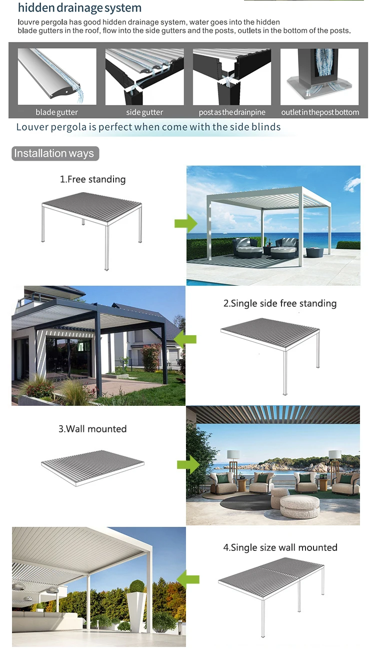 Factory Curved Gazebos Pergola Bioclimate Retractil Roof Aluminium