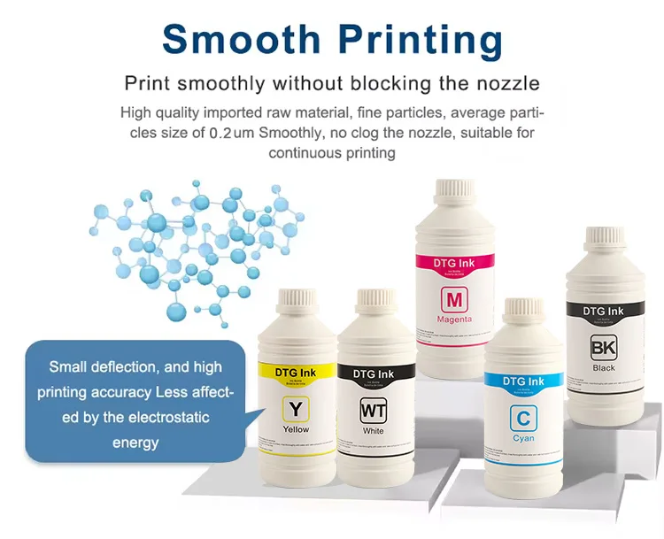 CMYKW Textile Ink Set Digital T Shirt Printing Machine DTG Ink for Ricoh Ri100 RI6000 RI 1000 RI 3000 G4 Garment Printer