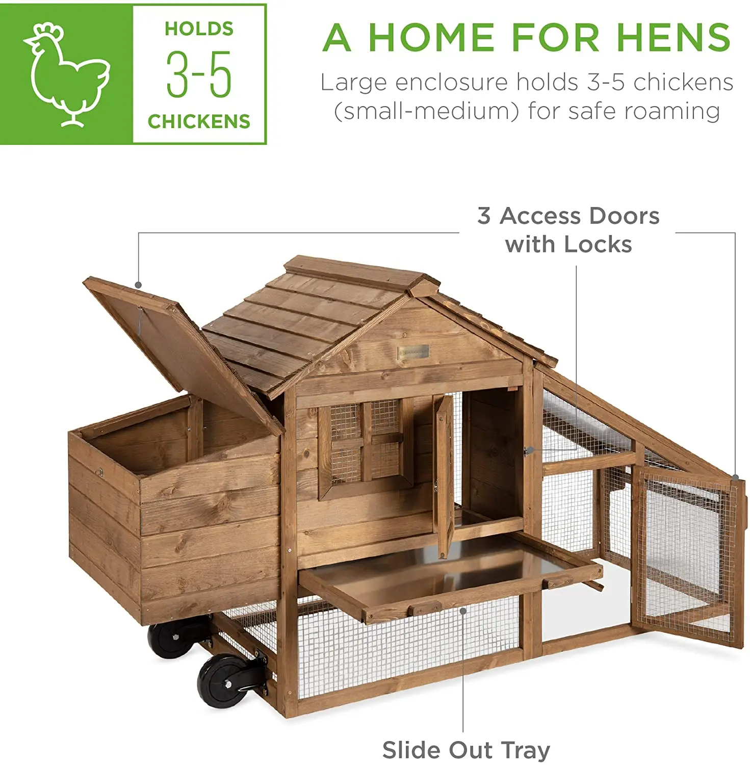 Mobile Solid  Wood Chicken Coop Hen House Layer Poultry Cage